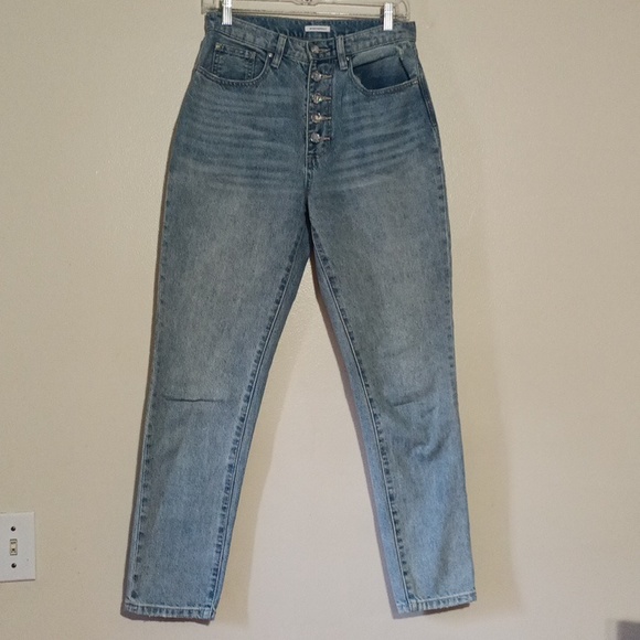 WeWoreWhat The Danielle High Rise Straight Jean W/ Crystal Button